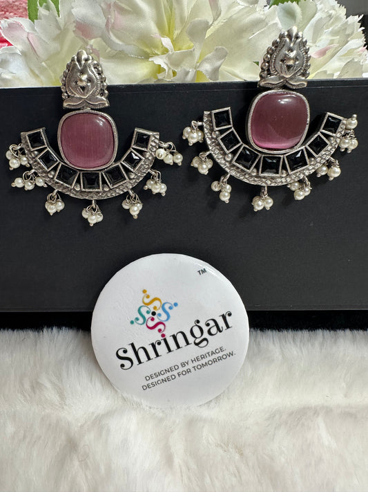 Mauve crescent earrings