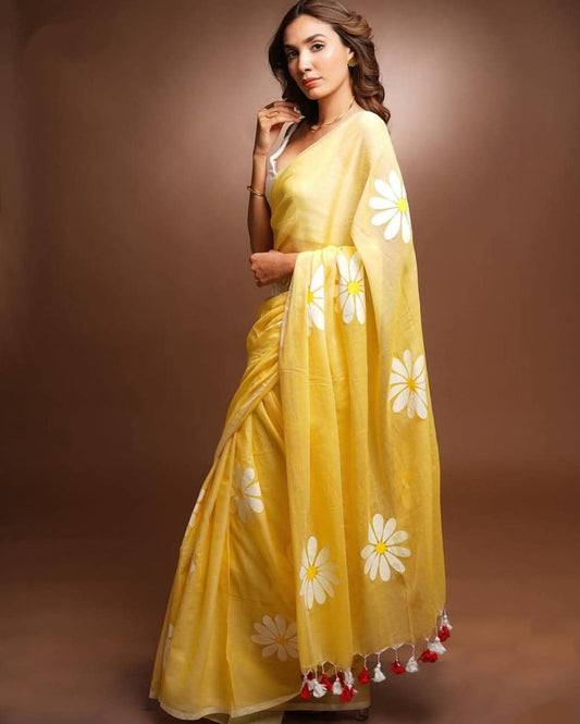 Flower Cotton Linen Saree
