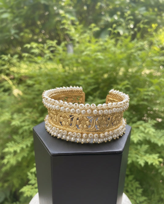 Gold and Pearl Cuff Bracelet