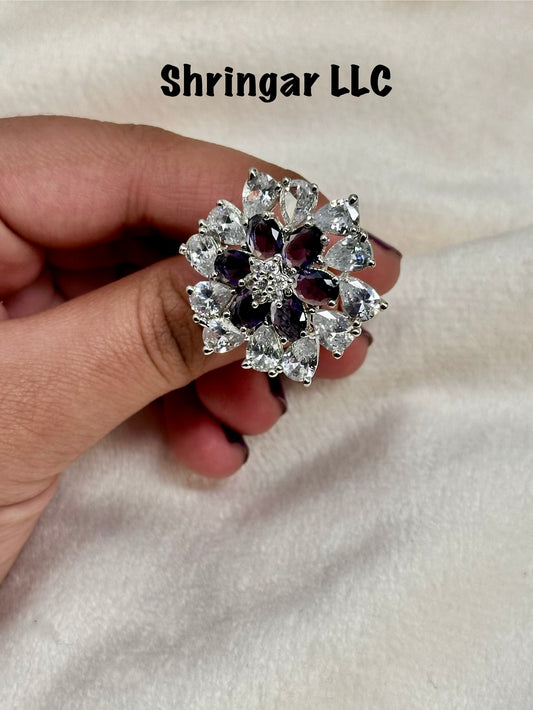 Amethyst & cubic-Zirconia Floral Statement Ring
