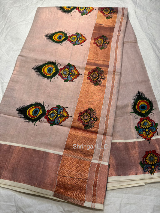 Kerala Copper Tissue Saree