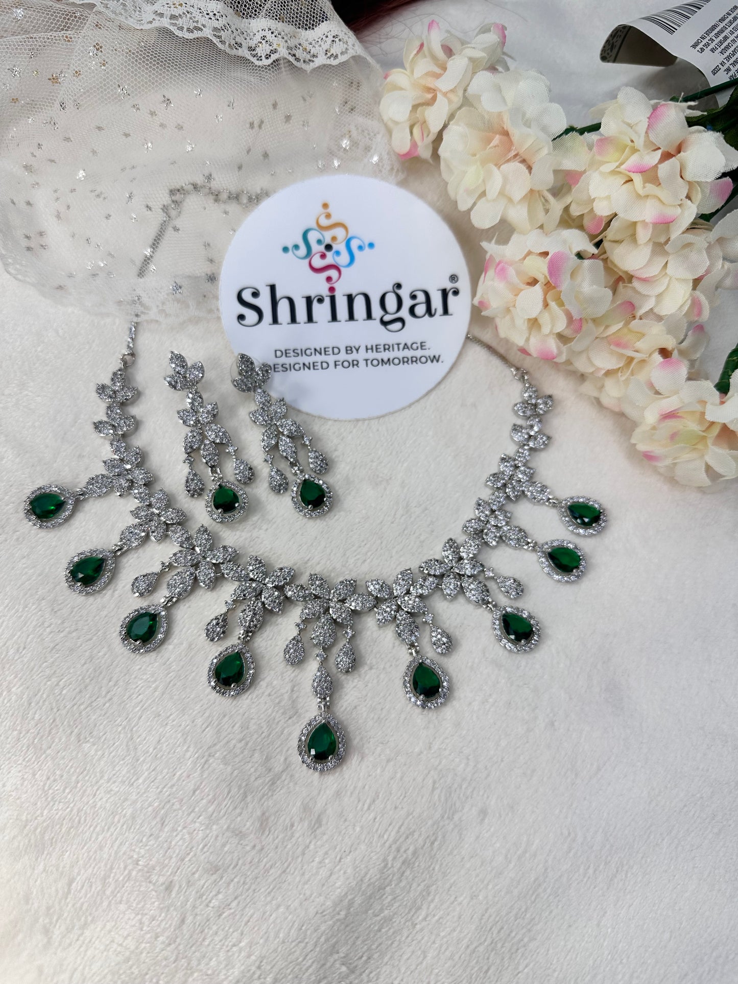 Emerald Bloom Necklace Earring Set