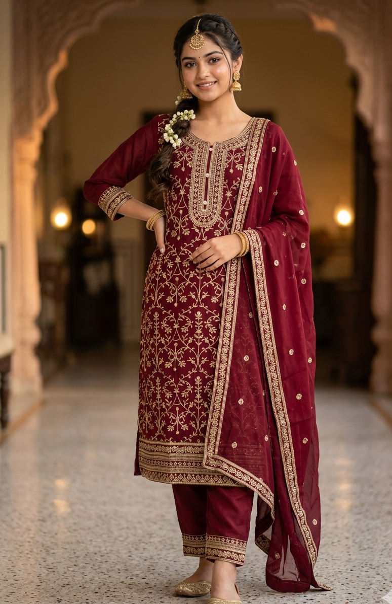 Maroon Partywear Salwar Suits