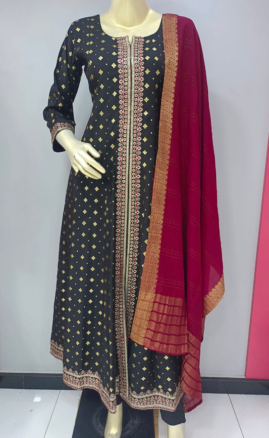 Soft Chanderi Black Gown