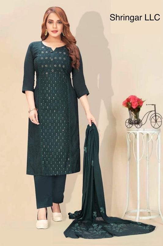 Emerald Green Salwar Suit set with Matching Dupatta and Pants