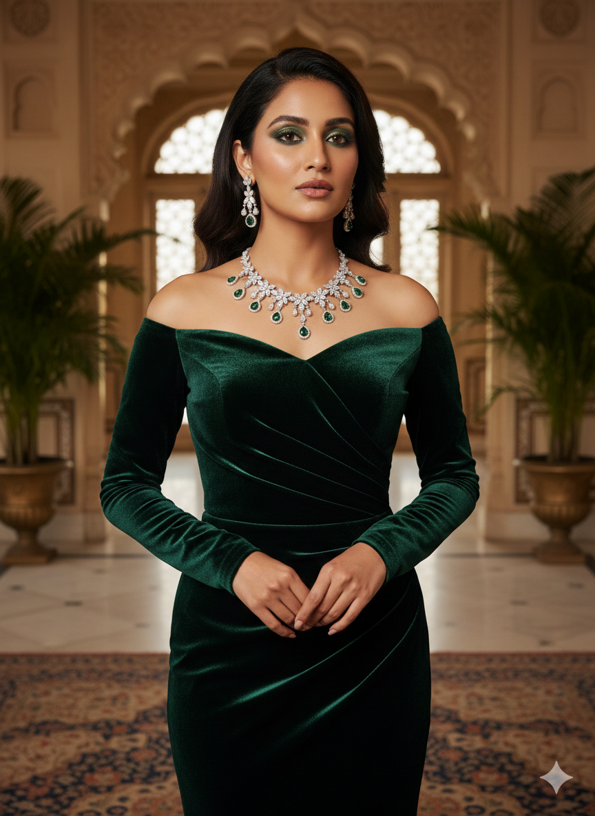 Emerald Bloom Necklace Earring Set