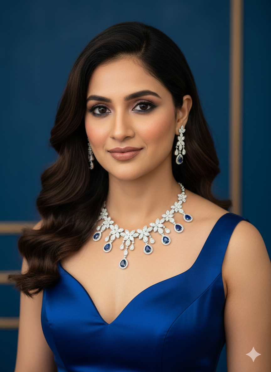 Sapphire Bloom Necklace Earring Set