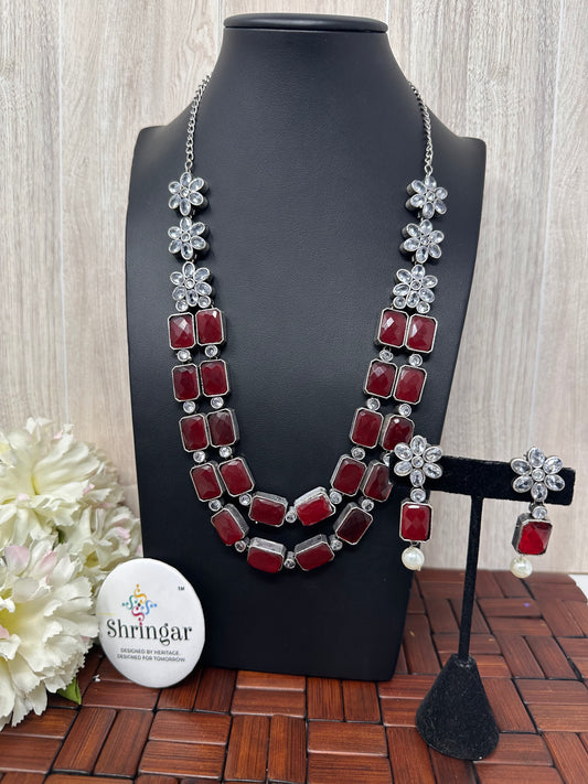 Oxidized Necklace Set-Red