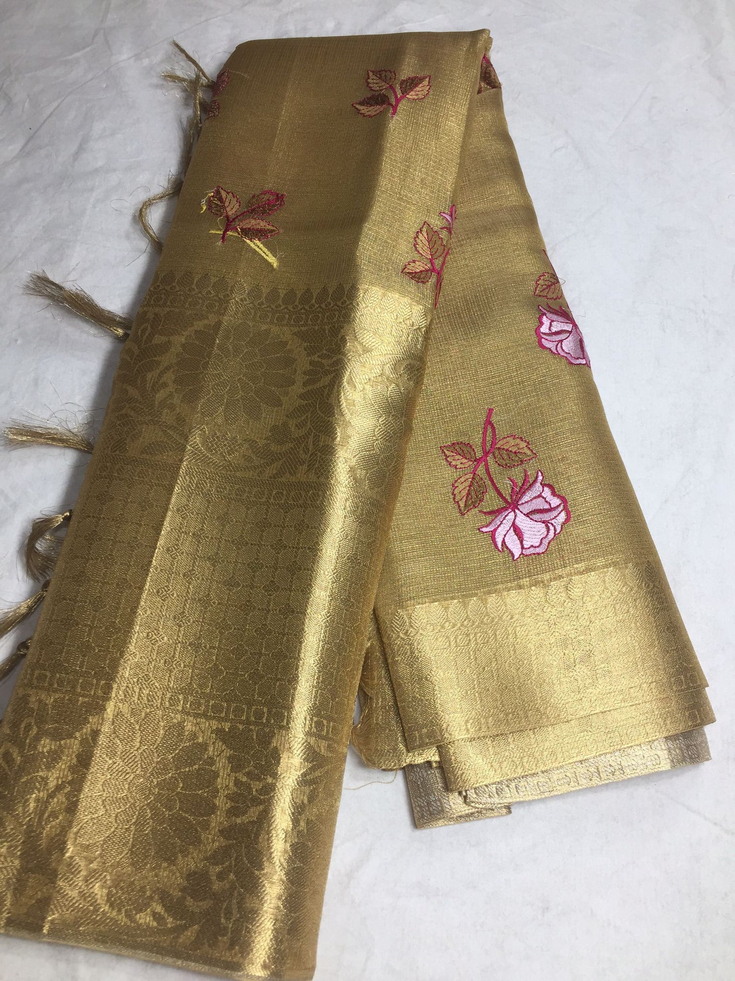 Banarasi Gold Tissue Saree with Embroidery