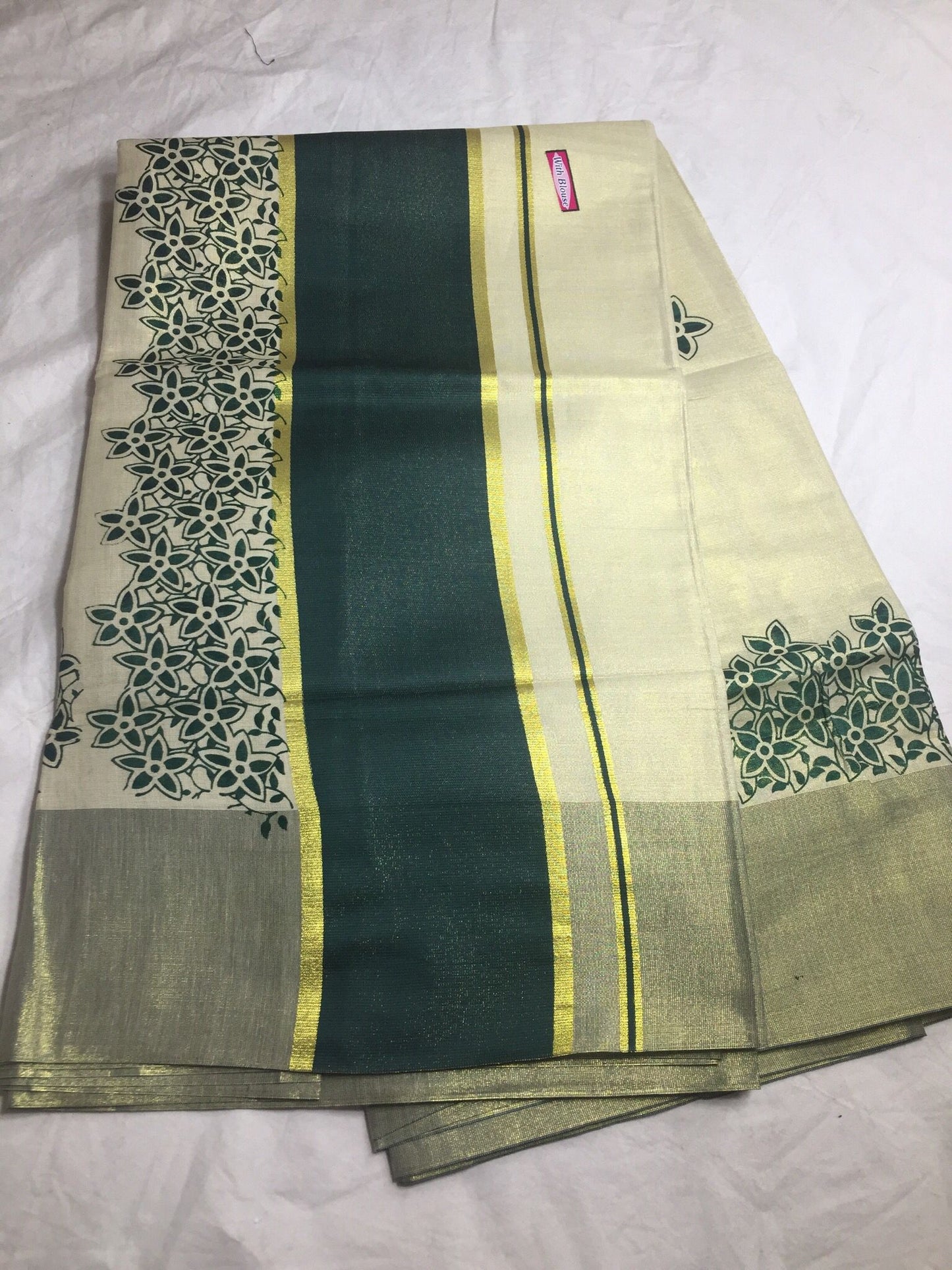 Kerala Gold Tissue Saree with Blouse fabric