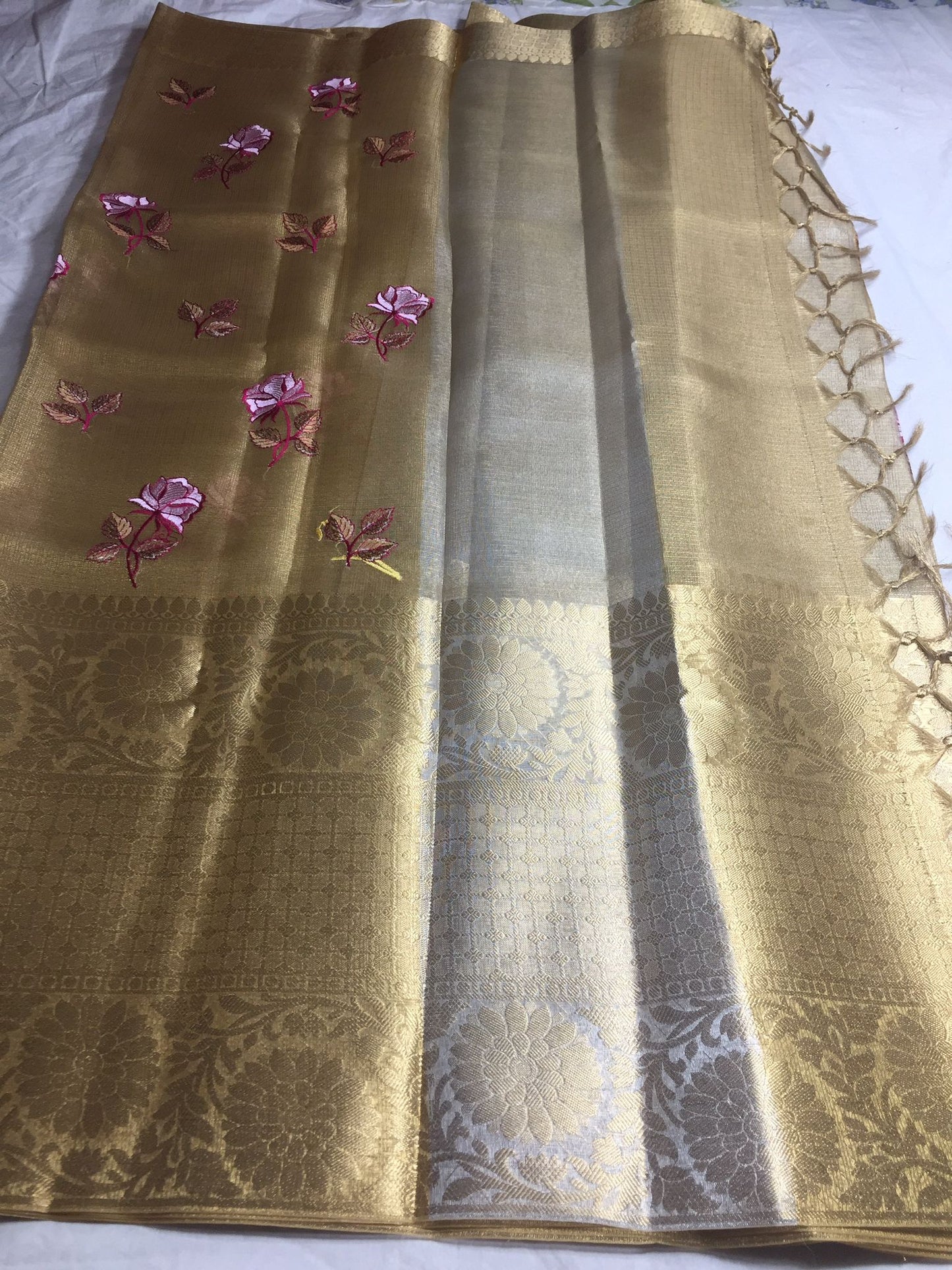 Banarasi Gold Tissue Saree with Embroidery