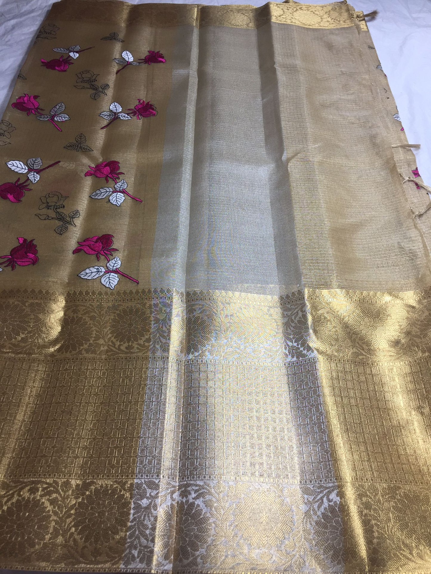 Banarasi Gold Tissue Saree with Embroidery