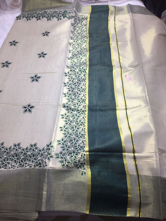 Kerala Gold Tissue Saree with Blouse fabric