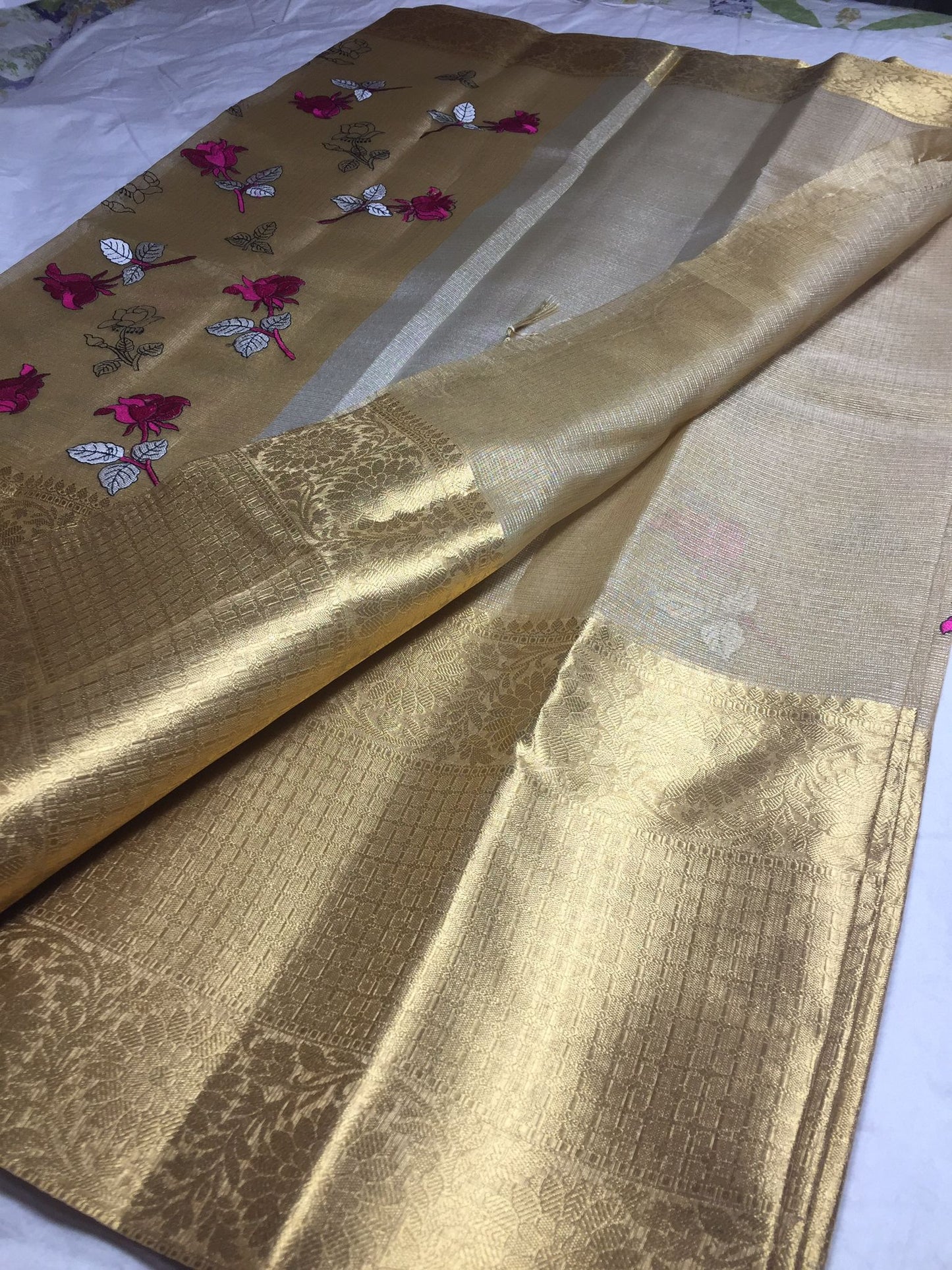 Banarasi Gold Tissue Saree with Embroidery