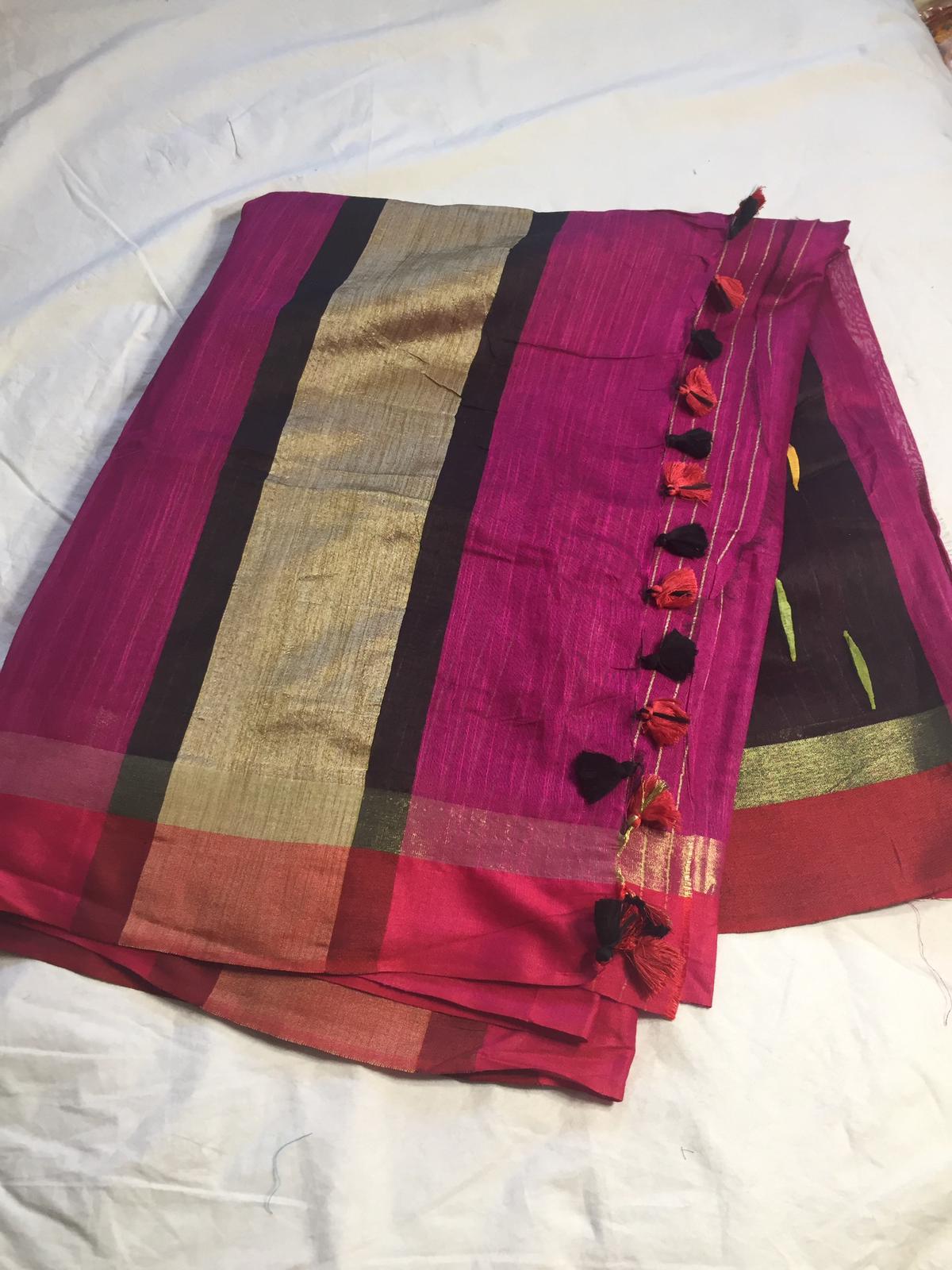 Linen saree with blouse fabric