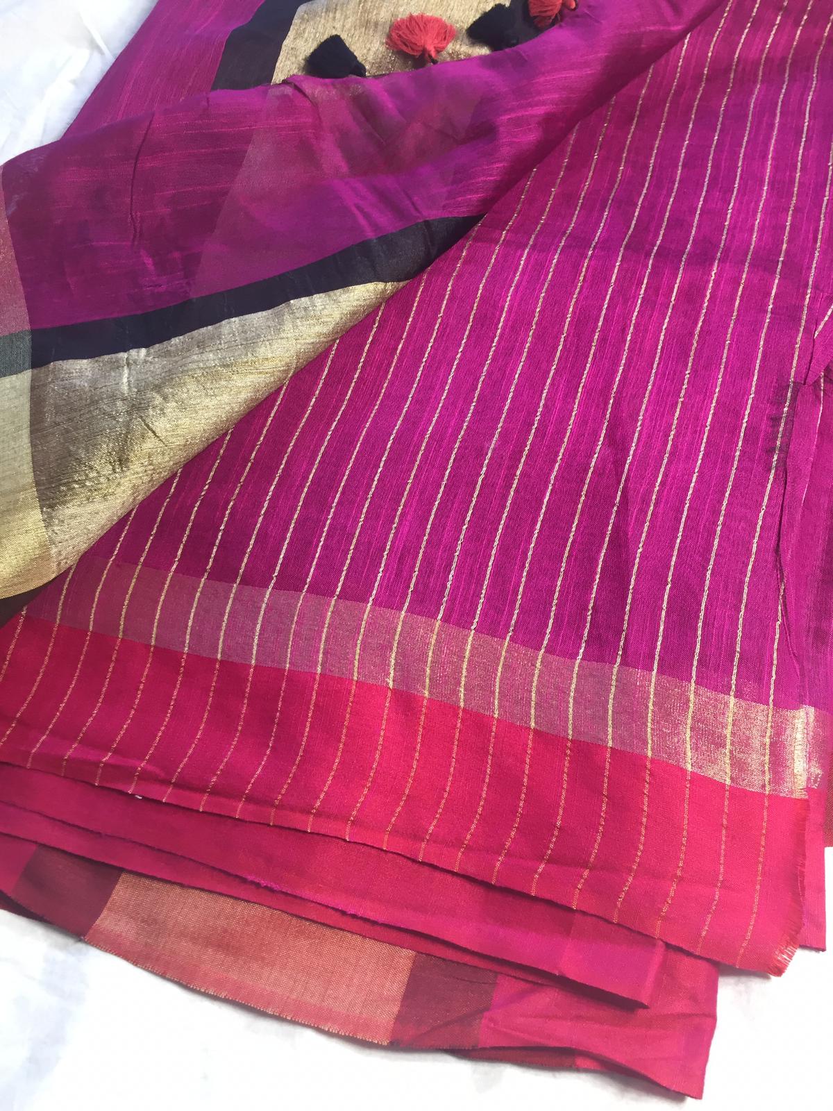 Linen saree with blouse fabric