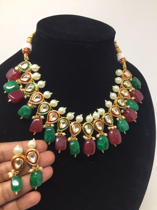 Kundan necklace earrings set