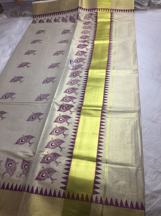 Kerala Gold Tissue Saree with Blouse fabric