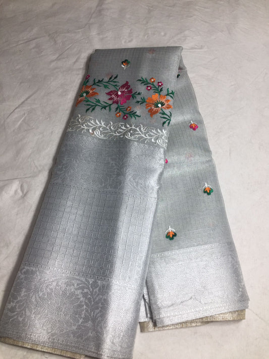 Banarsi tissue embroidery saree with blouse fabric